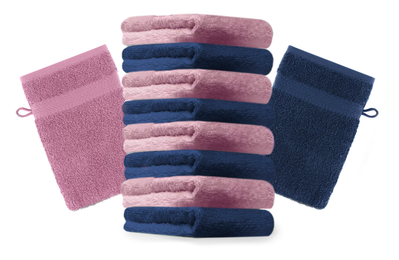 Betz 10er Pack Waschhandschuhe PREMIUM Farbe Dunkelbraun & Altrosa