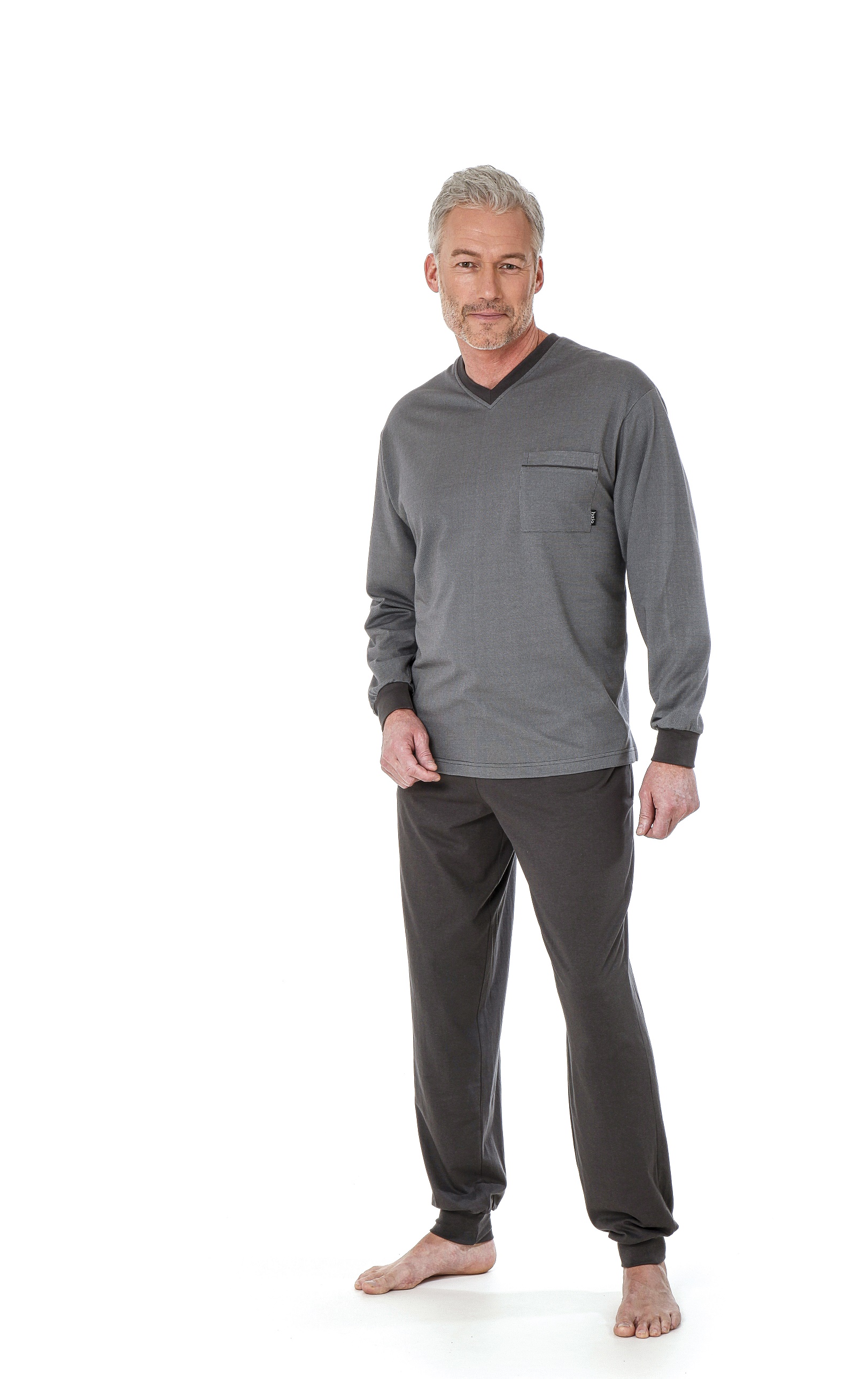 Schlafanzug Langarm Gr Pyjama Jersey S,M,L,XL,XXL uni hellgrau Bündchen