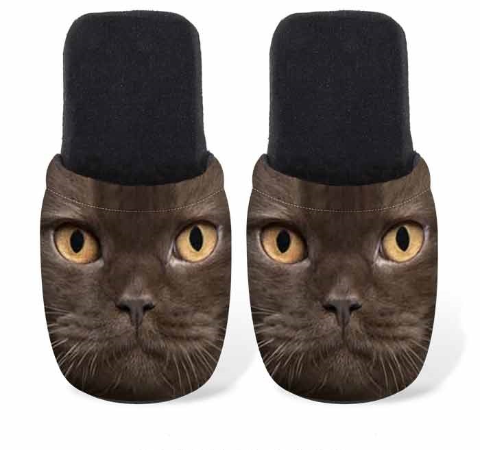 Betz Pantoufles De Bain En Jersey Pour Femme Motif Tete De Chat Noir Ebay